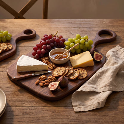 Acacia serving board in a quiet kitchen scene